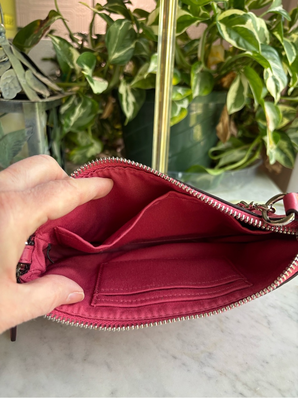 Coach Pink Pebble Leather Wristlet with Chain Strap - Picture 8 of 9